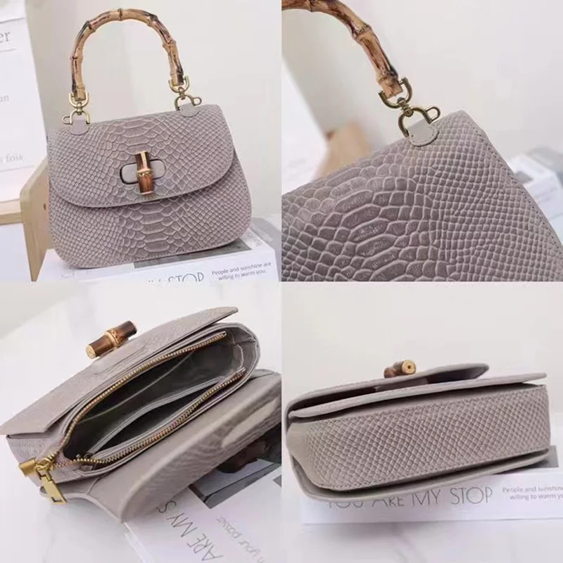 Hot Sales Snake Bamboo Handbag Fashion Women Genuine Leather Python Shoulder Bag Summer Tote Hand Bags