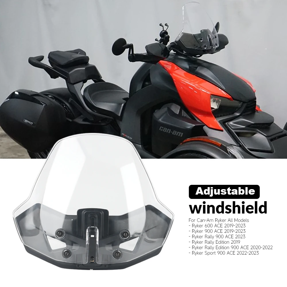 

Motorcycle Adjustable Windscreen Windshield Wind Screen Shield For Can-Am Ryker 600 900 Sport Rally Edition 900 ACE 2019-2023