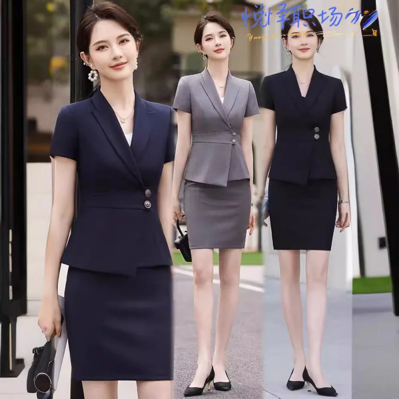 Gray Suit Set for Women Summer Jewelry Store Workwear Beauty Salon Work Uniform Elegant Professional High-end Suit Formal Wear