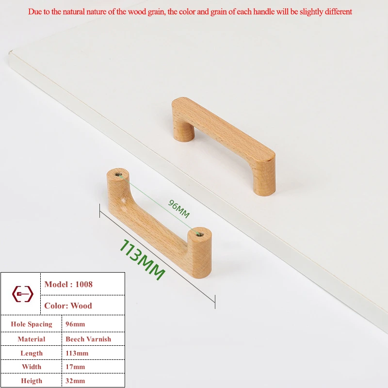 Nordische Holzmöbelgriffe aus Buchenholz, Küchenschrankgriffe, Kleiderschrank-, Schubladen- und Schrankknöpfe, solide Hardware-Zuggriffe – Detail 15