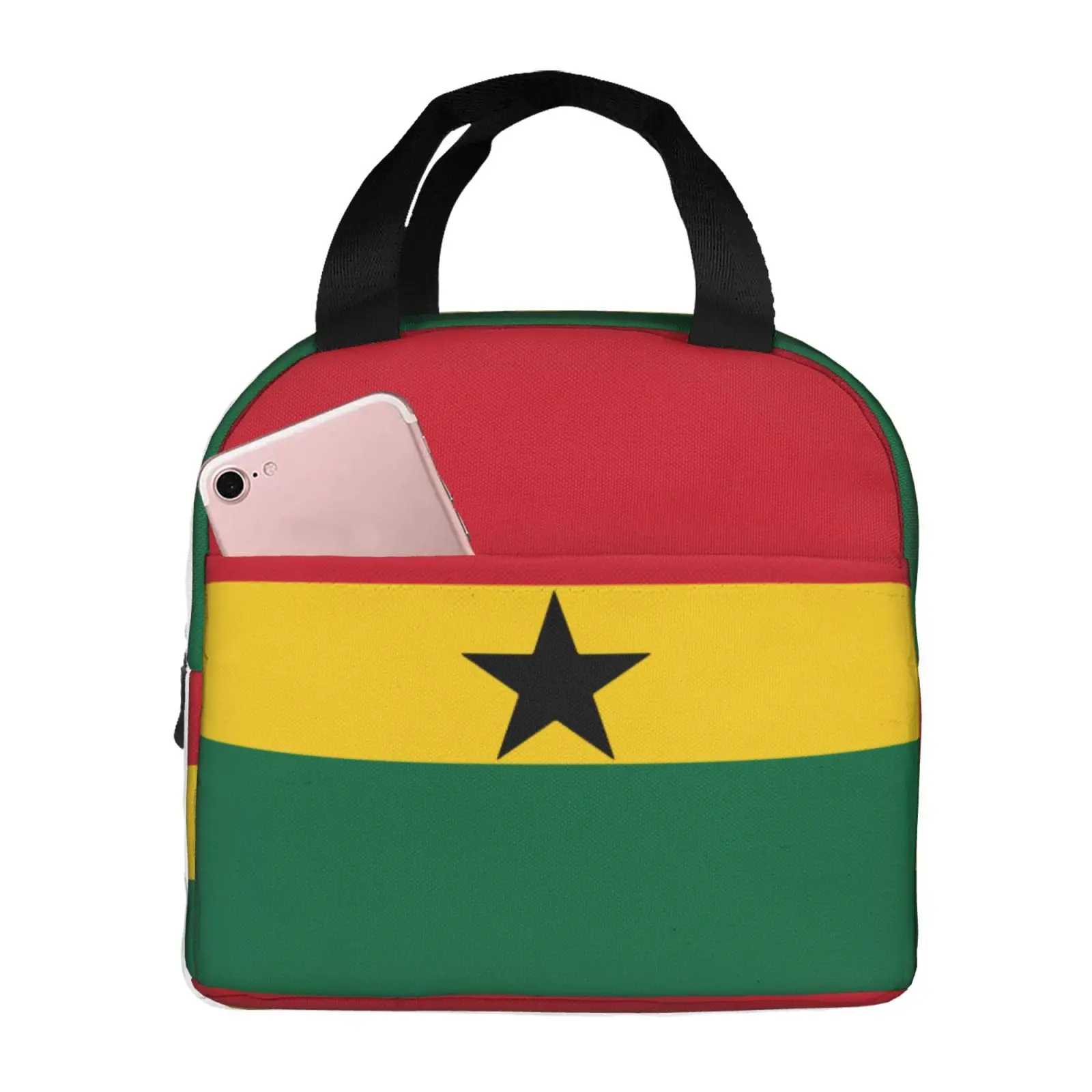 Flag of Ghana Pattern Insulated Lunch Bag for School Waterproof Cooler Thermal Lunch Box Women Children Food Container Tote Bags