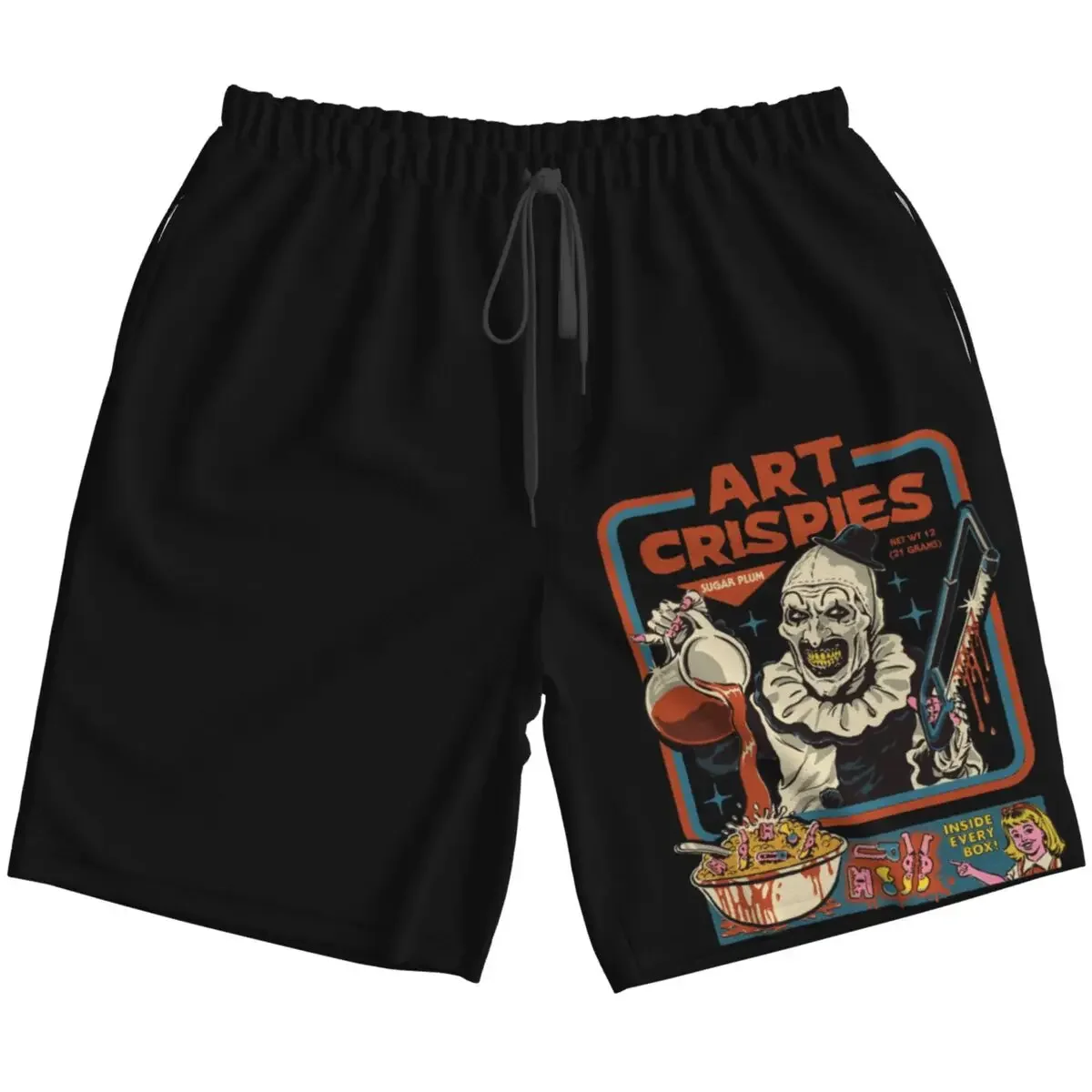 Art Crispies Terrifier Clown Beach Pants for Men Summer Beachwear Retro Horror Swimsuit Low Waist Shorts