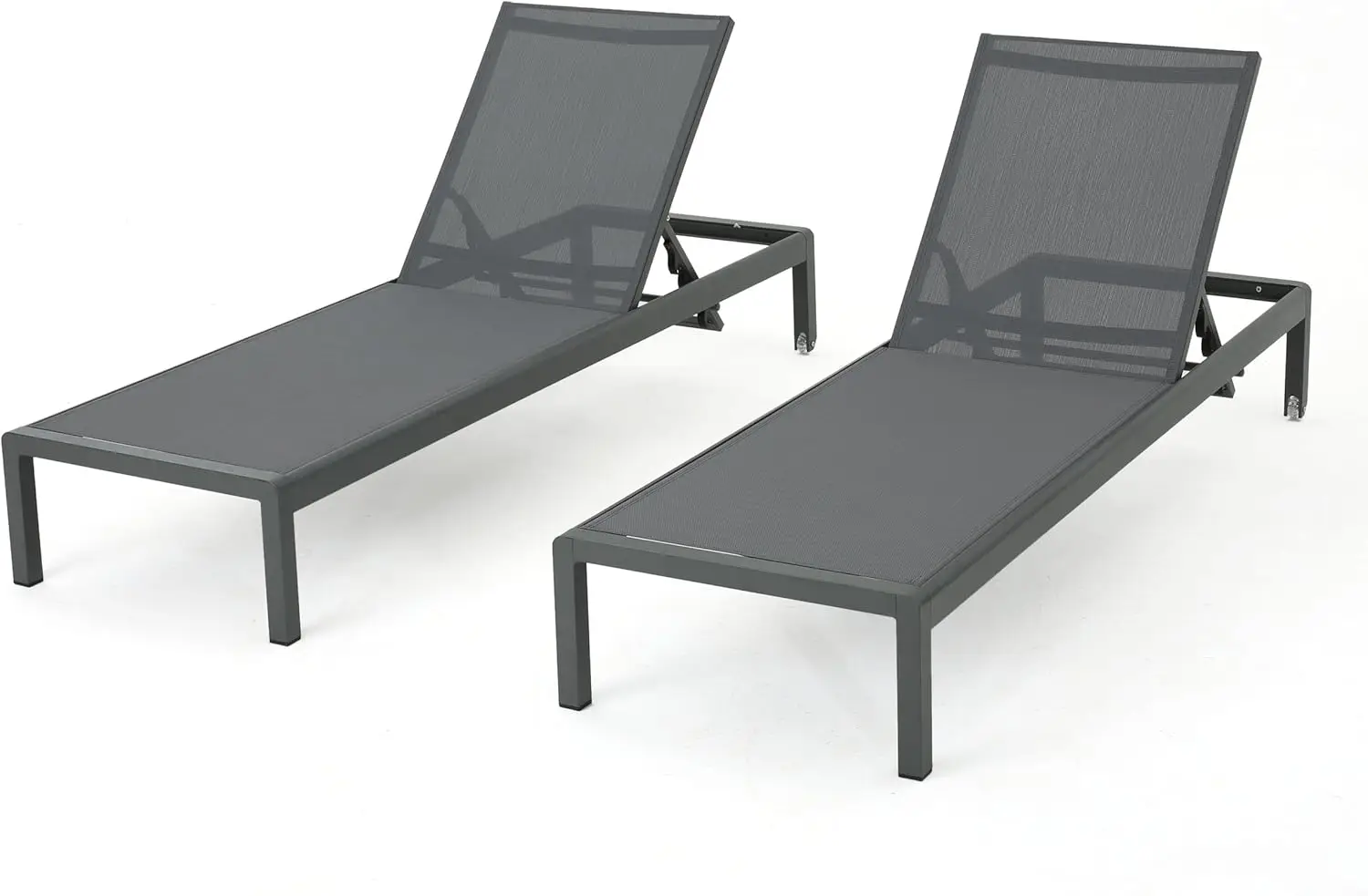 

Home Cape Coral Outdoor Aluminum Chaise Lounges with Mesh Seat, 2-Pcs Set, Grey / Dark Grey