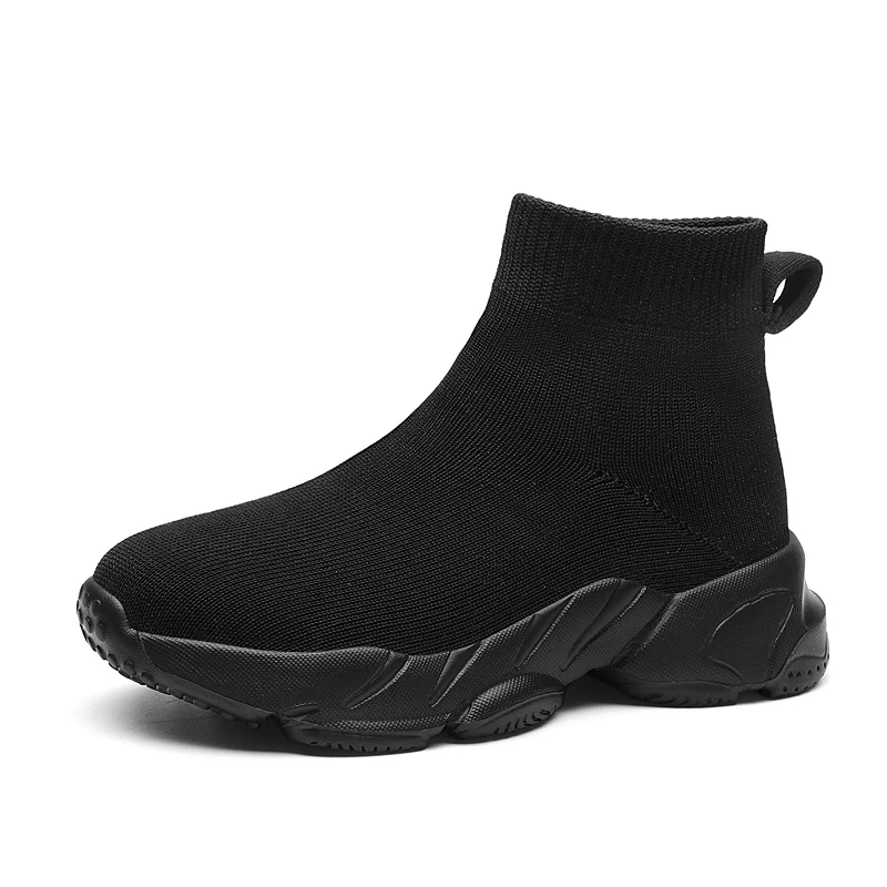 Ultra Lightweight Breathable Knitted Sock Sneakers for Kids High Top Slip On Running Shoes for Children New Casual Sports Shoes