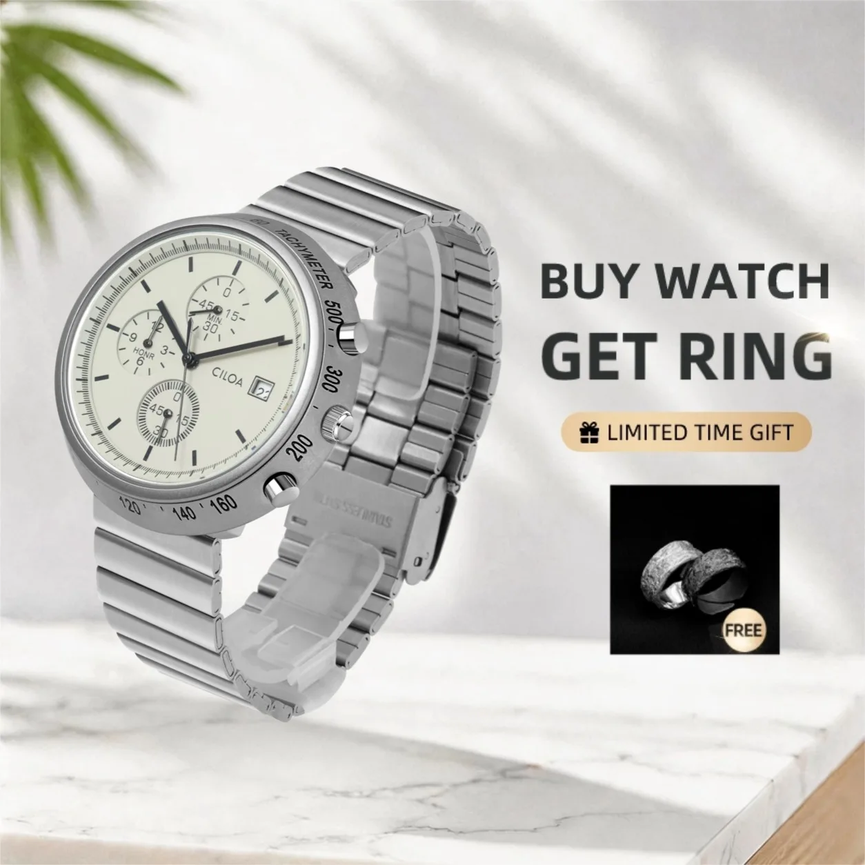 CILOA High Quality Watch Men's Light Luxury Brand Sports Stainless Steel Strap Automatic Movement Waterproof Quartz Watch