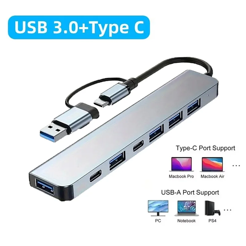 7 Ports USB Hub Type C Docking Station USB 3.0 Extender Type C Multi-port USB Splitter OTG Adapter For Macbook Notebook Laptop