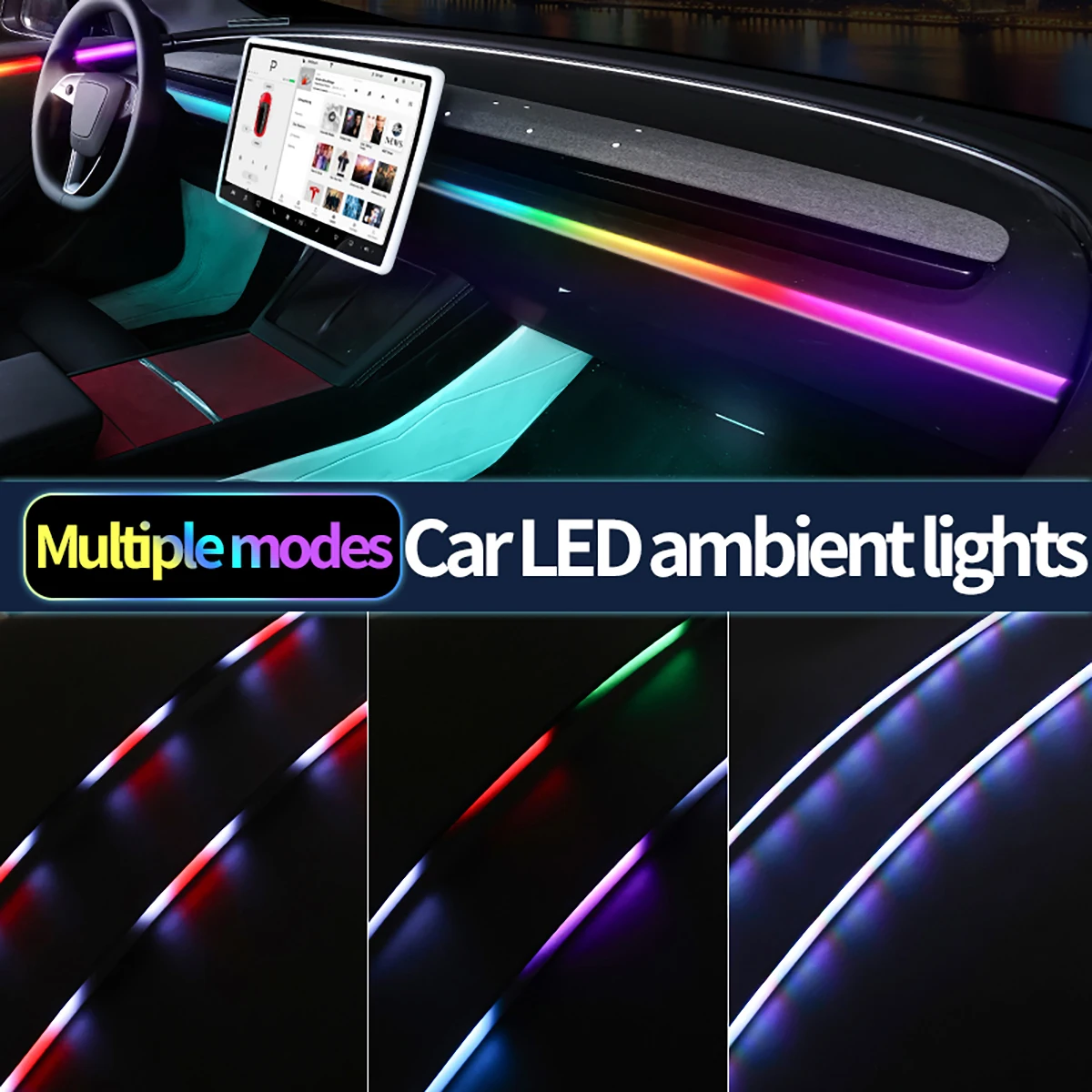 For Tesla Model 3 Y X Streamer Auto Ambient Light Kit Symphony Acrylic Strips Car Interior Dashboard Decor Foot Atmosphere Lamp