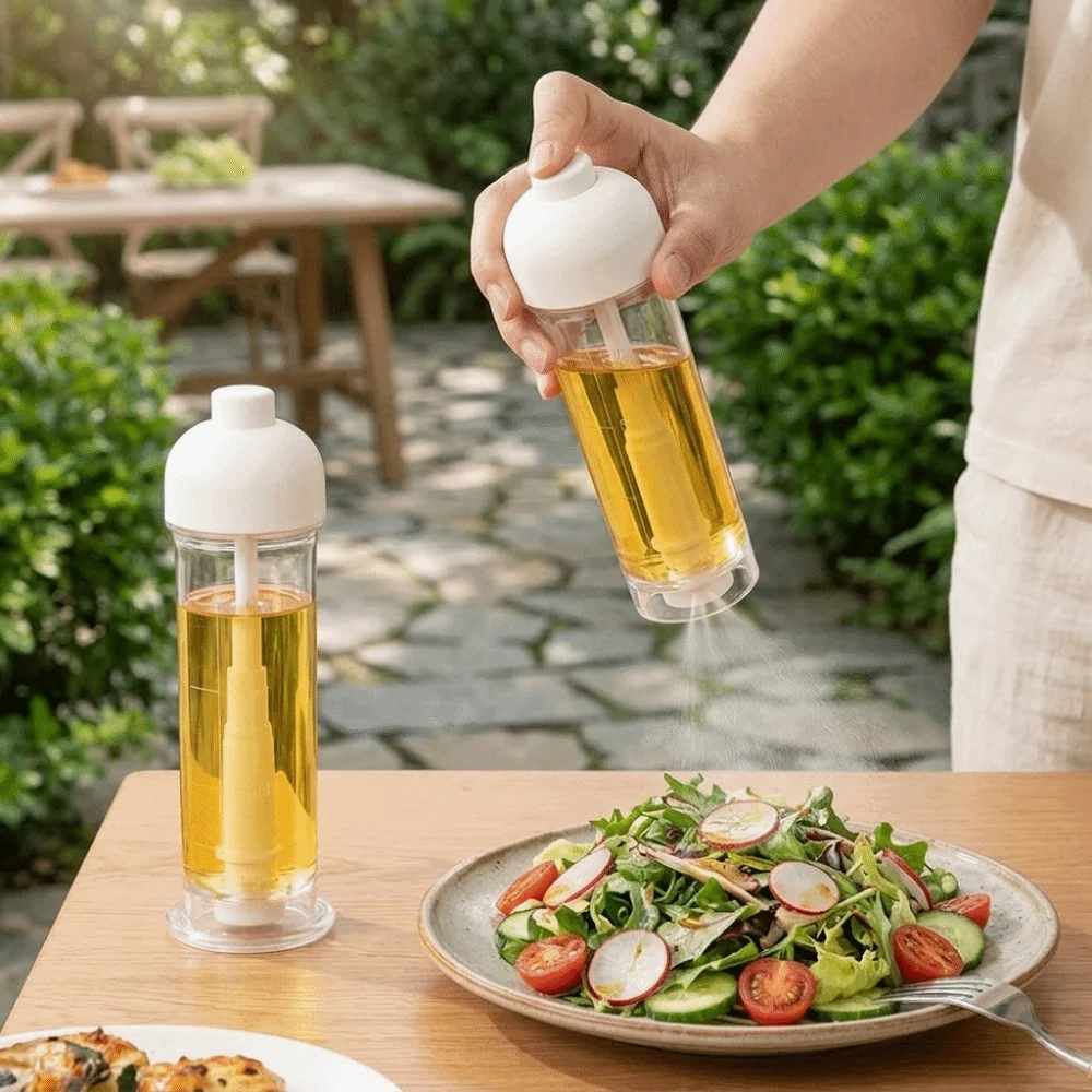 Plastic Down-Spray Oil Bottle Food Grade Transparent Press Oil Sprayer Measurable Scale 100ML Cooking Oil Dispenser Baking