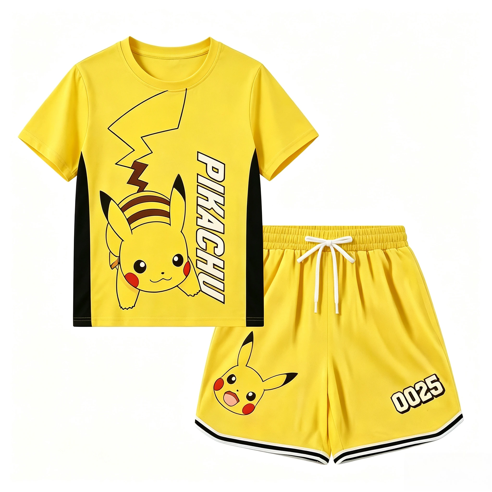 Potdemiel Pickachu 0025 Basketball Jersey Shirt & Shorts Set Boys Girls Athleisure Set Summer Quick-dry Soft Comfy Lightweight