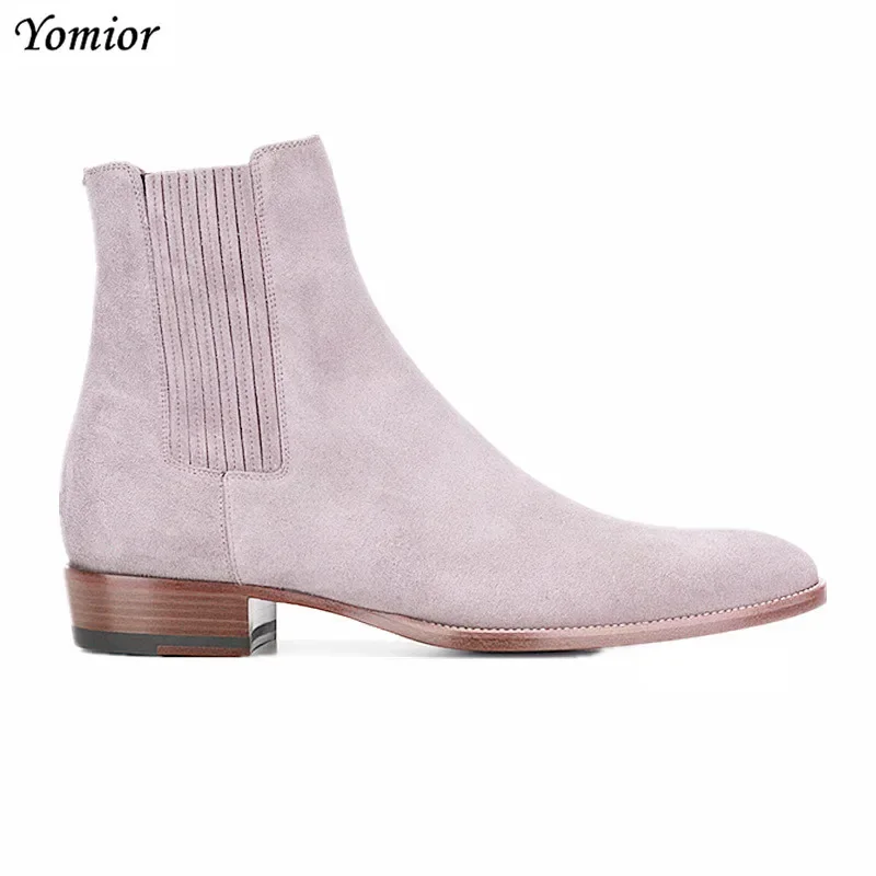 Pointed Toe Fashion Mens Shoes Spring Autumn British Gentleman Genuine Leather Ankle Boots Vintage Chelsea Boots Wedding Party