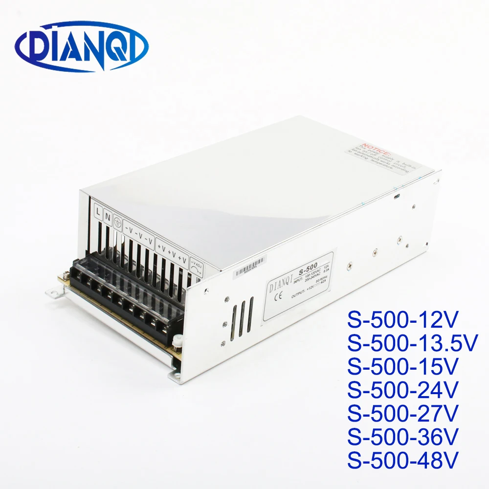 S-500W 12V 13.5V 15V 24V 27V 36V 48V Single Output Switching power supply for LED Strip light AC to DC  transformers led driver