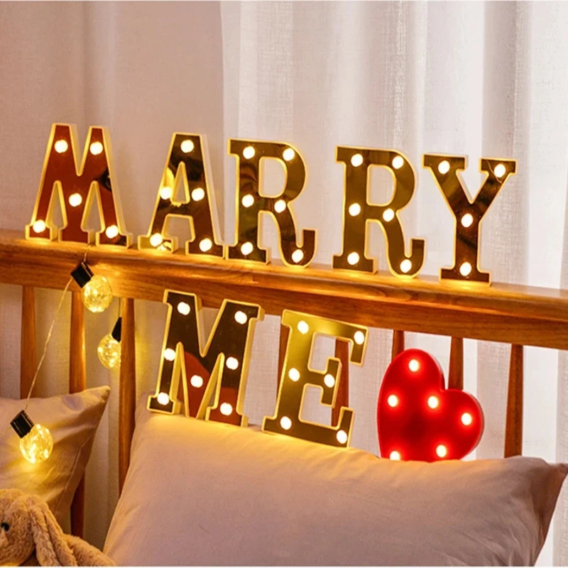 Marry Me Gold Letter Modeling Light LED Decorative Light Proposal Festival Birthday Party Confession Layout Lighting