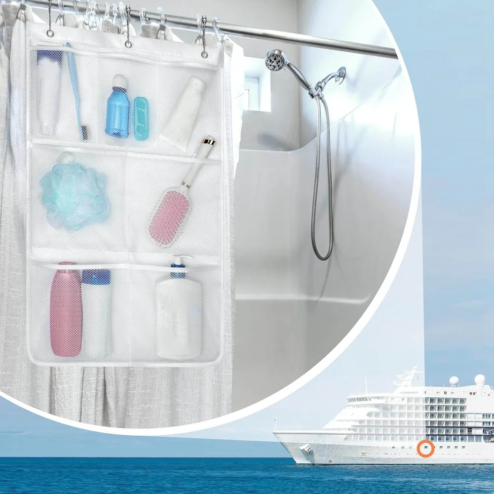 A93G Mesh Douche Caddys Hangend, Sneldrogende Douche Organizer, 7 Zakken Badkamer Organizer Tas Tote Voor Cruiseschip 2-pack