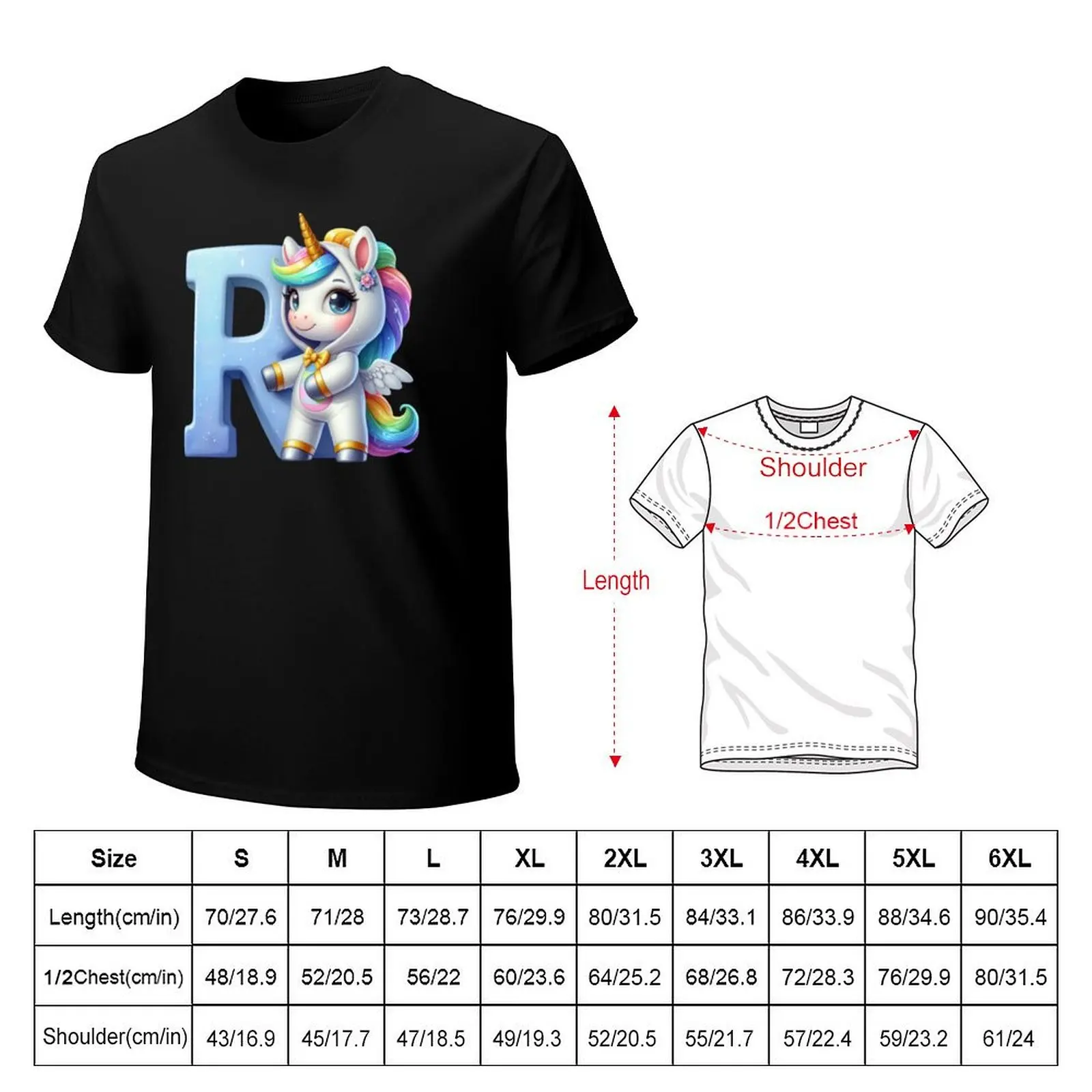 Unicorn kawaii alphabet monogram letter R T-Shirt Lightweight Print T-Shirt