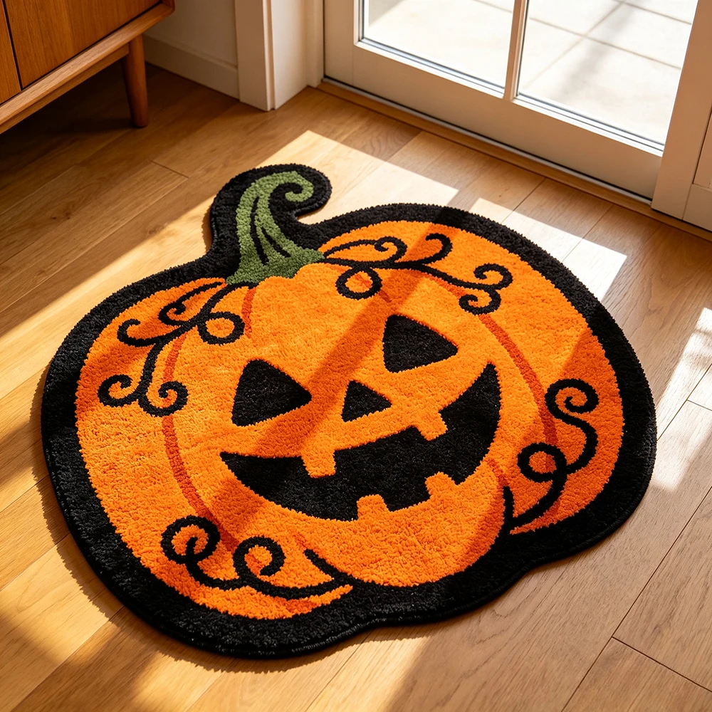 Tapis en peluche VIKAMA pour Halloween, motif citrouille, chauve-souris gothique, toile d'araignée, tapis antidérapant pour décoration d'intérieur pour fête d'Halloween effrayante
