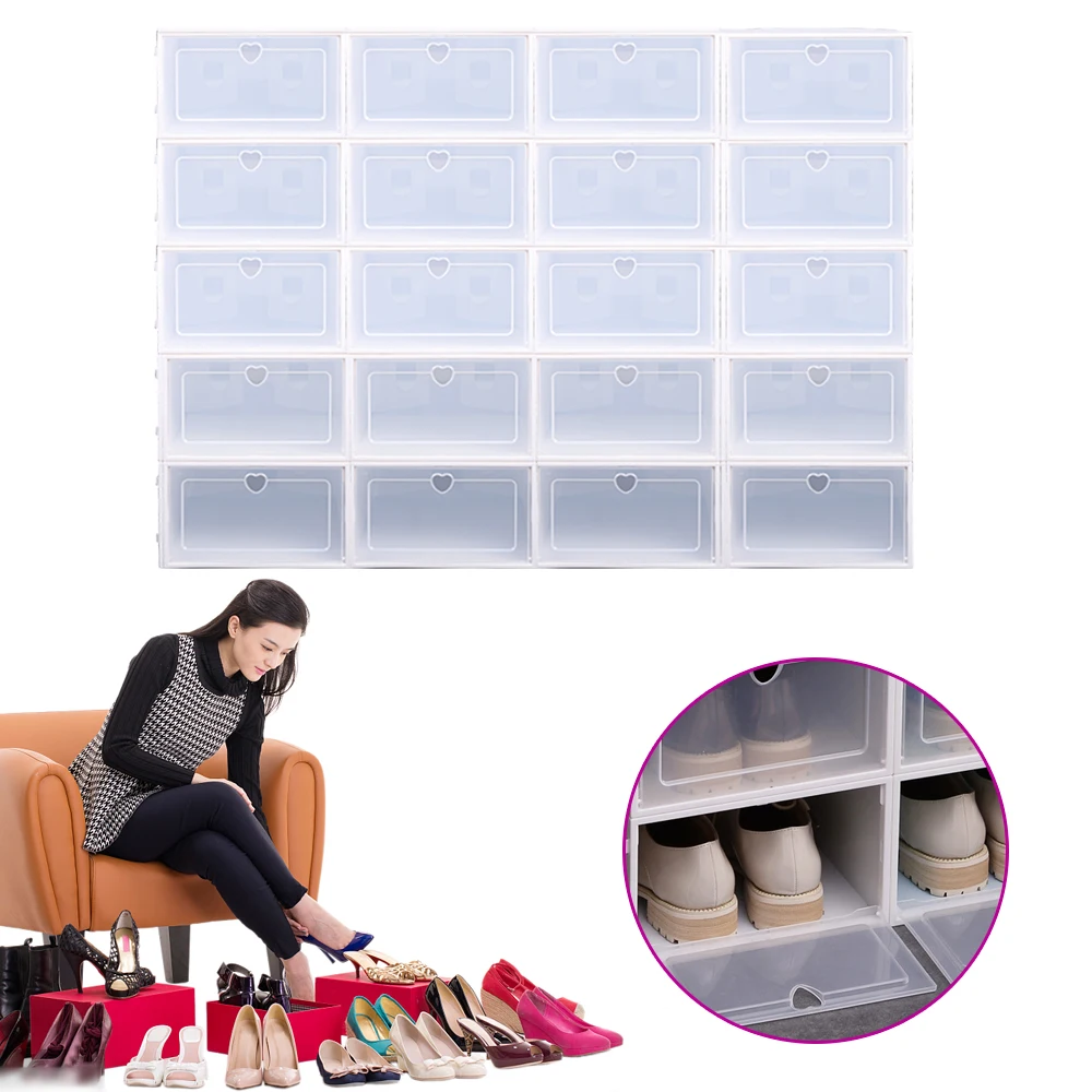 Scatole per scarpe pieghevoli in plastica Custodia per scarpe impilabile Organizzatore per scarpe Cassetto trasparente Scatola per scarpe Organizzatore per scarpiera antipolvere addensato
