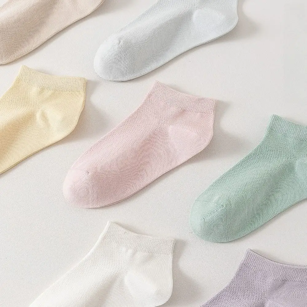 

5Pairs Solid Color Women Boat Socks Anti Slip Breathable Cotton Mesh Socks Hosiery Sweat Absorption Ankle Thin Socks Daily