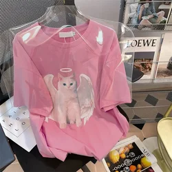Heavy cotton short sleeved t-shirt women's summer retro chic loose ins Hong Kong style fried street t shirt top trendy women top