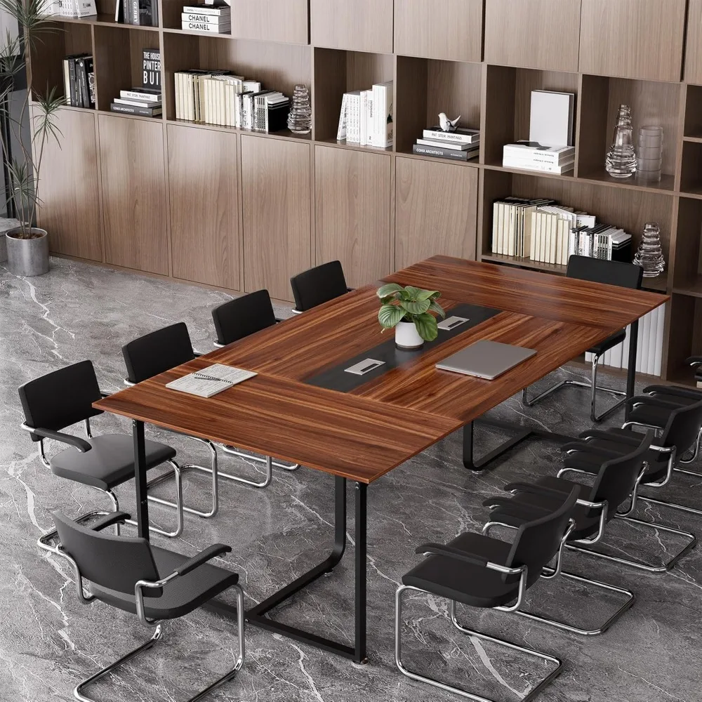 โต๊ะประชุมขนาด 8 ฟุต, โต๊ะประชุมพร้อมรูร้อยสายไฟ, โครงสร้างมั่นคง, แผ่นรองขาปรับระดับได้, โต๊ะประชุมขนาดใหญ่สำหรับการประชุมในสำนักงาน