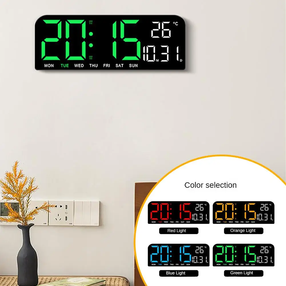 Large Screen Digital Wall Clock Temperature And Date Night Table Mode Display Alarm Week Electronic Clock Timing Funct Cloc M2E4