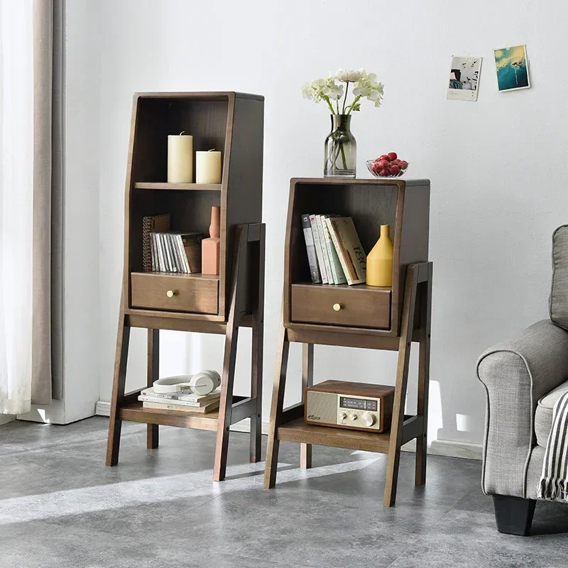 

Creativity Nordic Furniture Retro Wood Bedhead Storage Holders Floor Type Bookshelf Sofa Sides Living Room Walnut Color