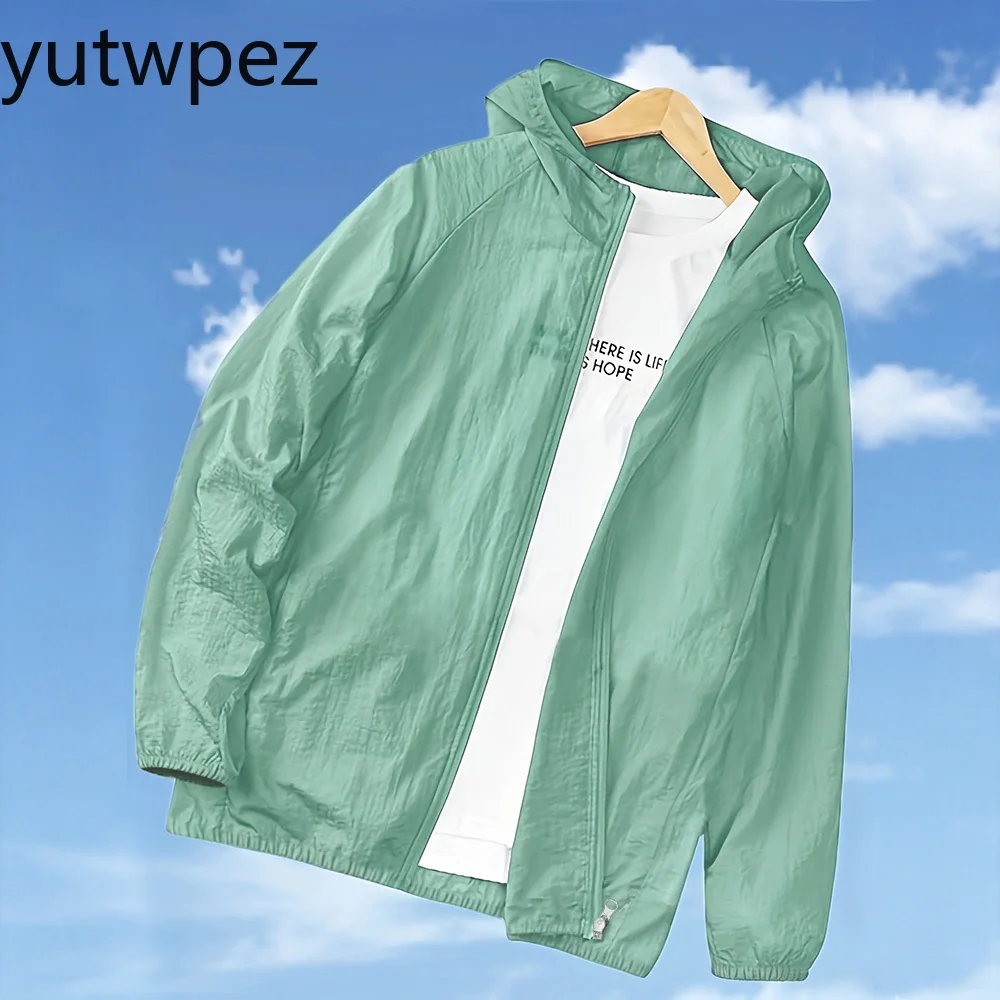 Outdoor Hiking Sports Men's Summer Skin Coats Lightweight Quick Drying Solid Color Outwear Hooded Zipper Sun-protection Ice Silk - view 4