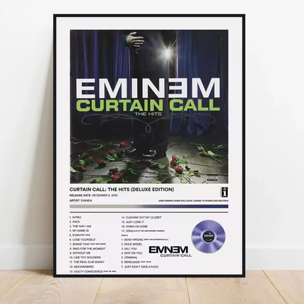 Eminem เพลงอัลบั้ม Pop Rap โปสเตอร์ Art, ผ้าใบความละเอียดสูงพิมพ์ภาพวาดผ้าใบ, ใช้สําหรับตกแต่งบ้าน, Frameless