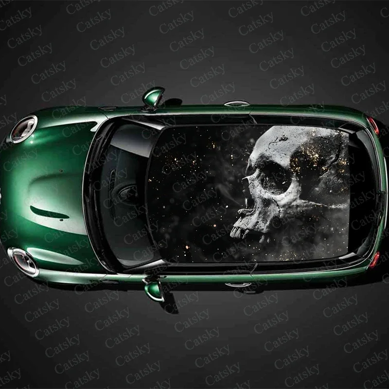 

3D Black Skulls Car Roof Sticker Wrap Racing SUV Accessories Packaging Painted PVC Custom Car Graphic Decal