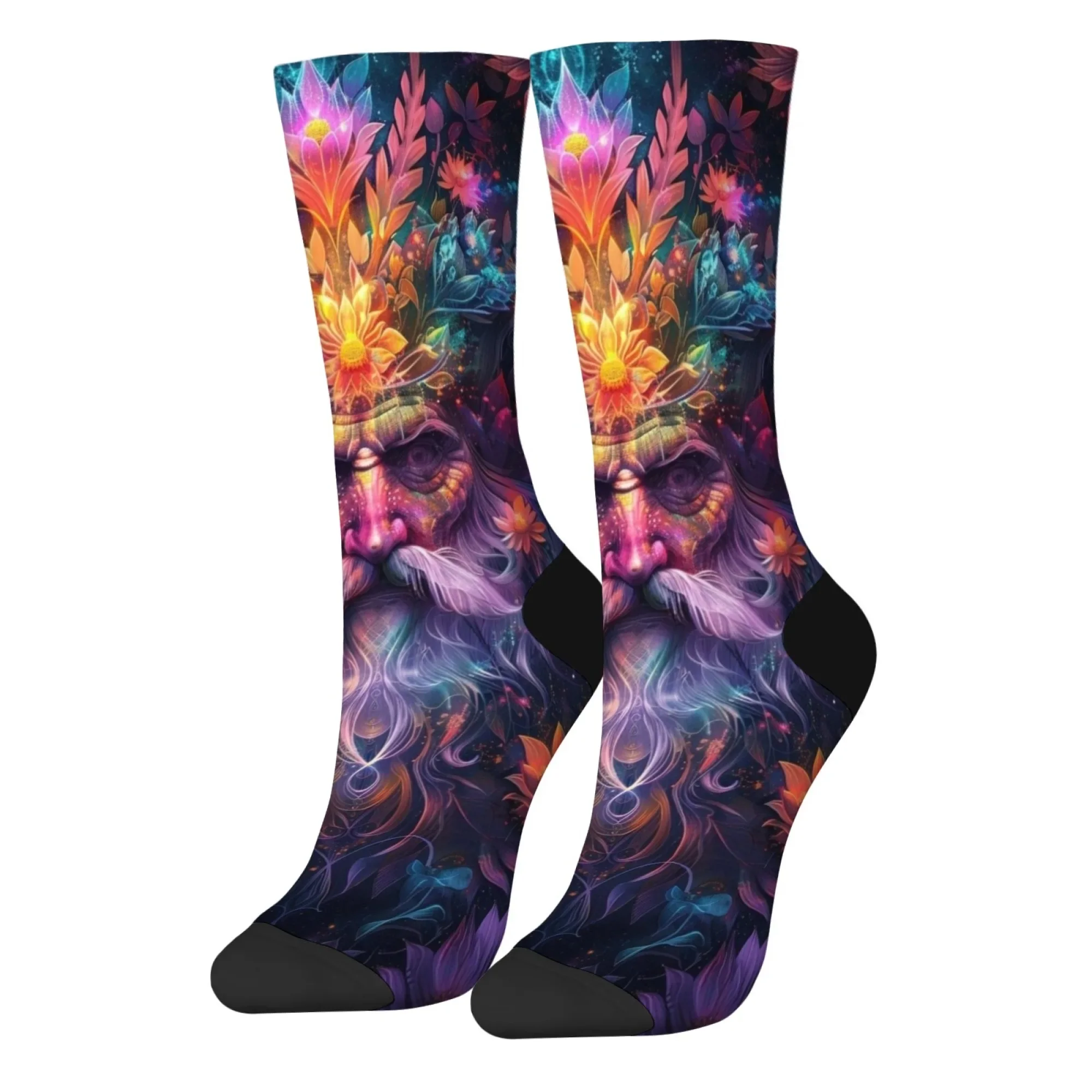 ถุงเท้าผู้ชายลายเทพปกรณัมป่าสไตล์ไซเคเดลิก แฟชั่นลำลอง สนุกสนาน ถุงเท้ากีฬา สไตล์ฮาราจูกุ ย้อนยุค นุ่ม ระบายอากาศได้ดี ใส่กลางแจ้ง กันลื่น