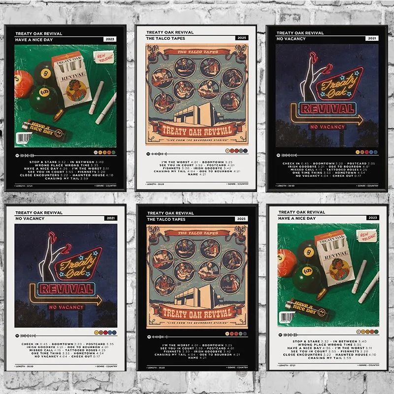 Juego de impresiones artísticas de álbumes de música vintage, póster retro Nice Day No Vacancy The Talco Tapes, decoración clásica de rock para habitación, regalo para amantes de la música
