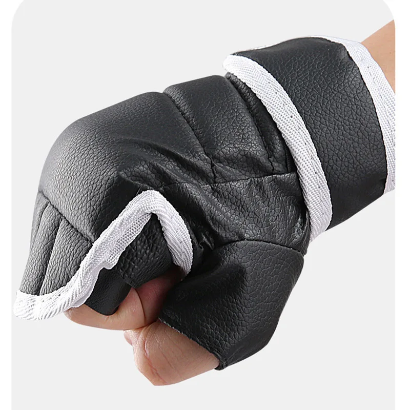 

1Pair Leather Half Finge Boxing Gloves Taekwondo Combat Sanda Training Protector Gloves