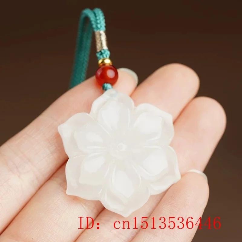 Natural Chinese White Jade Rich Flower Pendant Hand-carved Ladies Flower Necklace Fashion Luxury Jewelry Girlfriend Mom Gift