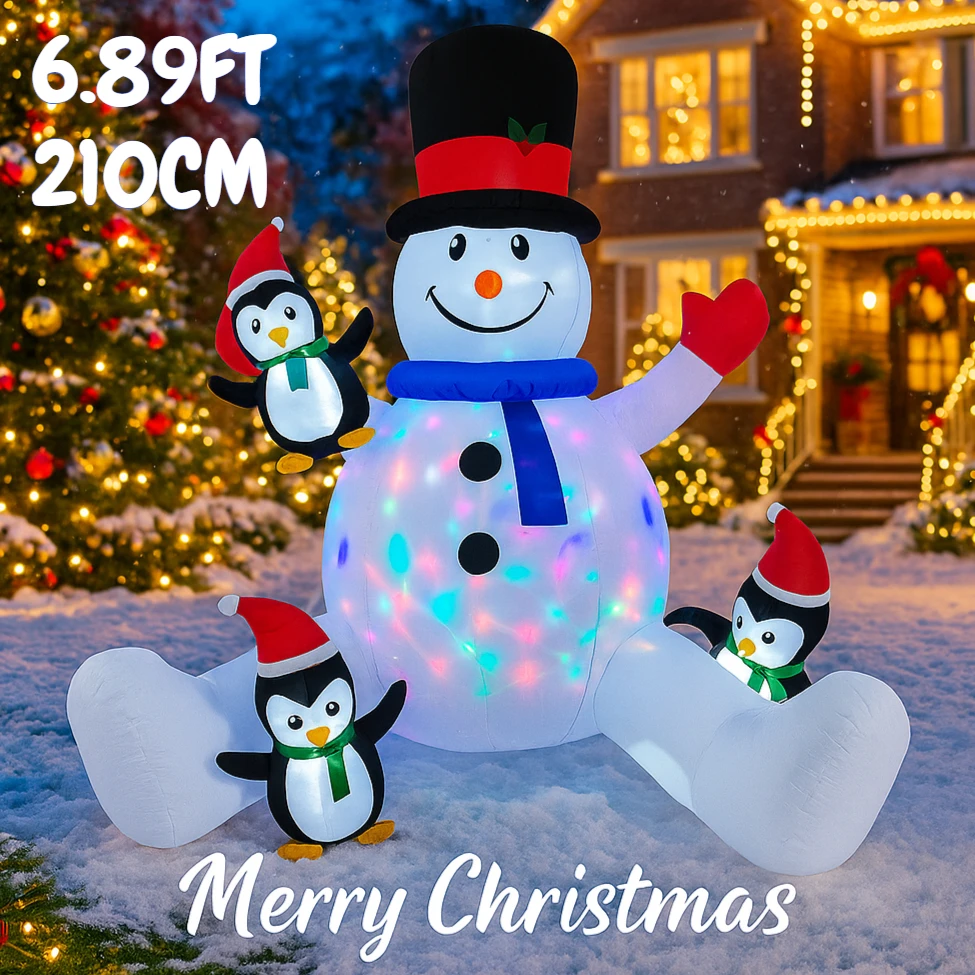 

6.89FT Inflatable Snowman Penguins Toy LED Lights Xmas Decorations for Yard Christmas Supplie Home Ornament Festive Holiday Gift