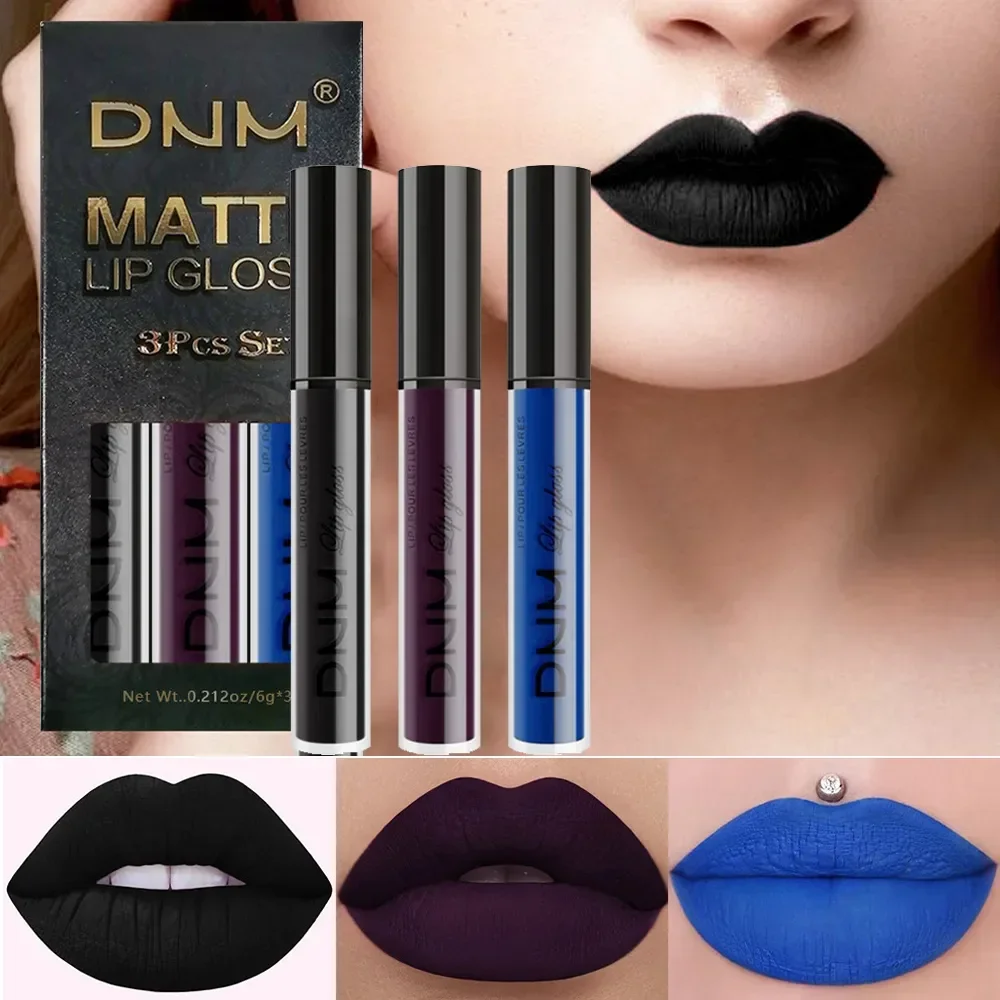 Nieuwe 3 Stks/set Vloeibare Lippenstift Waterdicht Langdurig Cosmetisch Zwart Blauw Paars Groen Matte Lipgloss Nude Lip Tint Vlek Make-Up