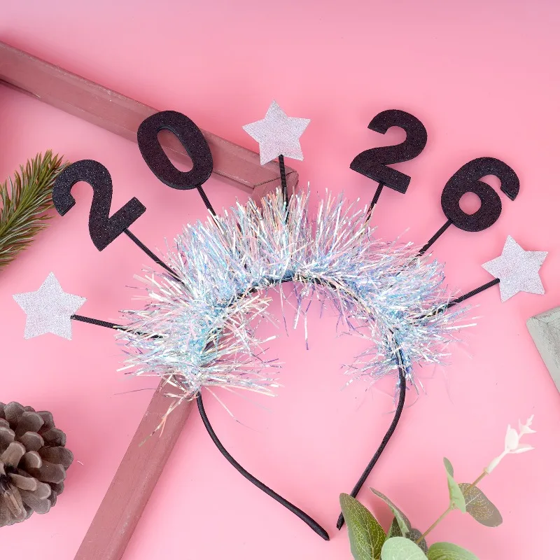 2026 New Year Headband Christmas Party Hair Hoop Holiday Decor Kid Adult Hair Accessory Celebration Stage Festival Glitter Props