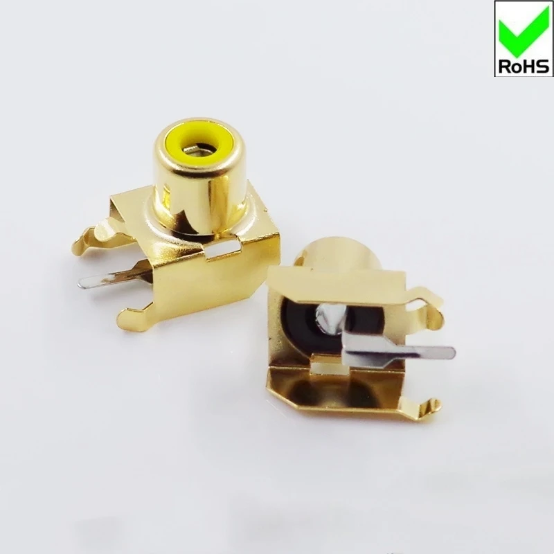10PCS AV1 - 8.4-3 B Gold Plated RCA Block Cored Socket 4 Pins Single Hole PCB Welded Audio Video Lotus Socket