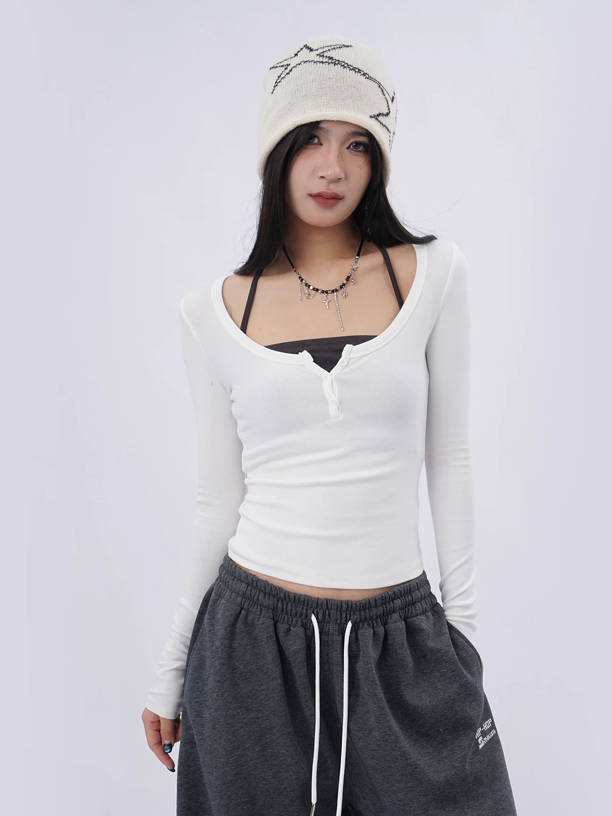 

Женская футболка Slim Fit Long Sve Base Layer ort Jazz Sle f Collar V-Ne White under irt Inner Wear Sexy Girl Top