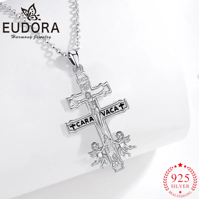 

Eudora New Caravaca Cross Necklace 925 Sterling Silver Jesus Amulet Virgin Mary Pendant Jewelry Religious Gift for Men Woman