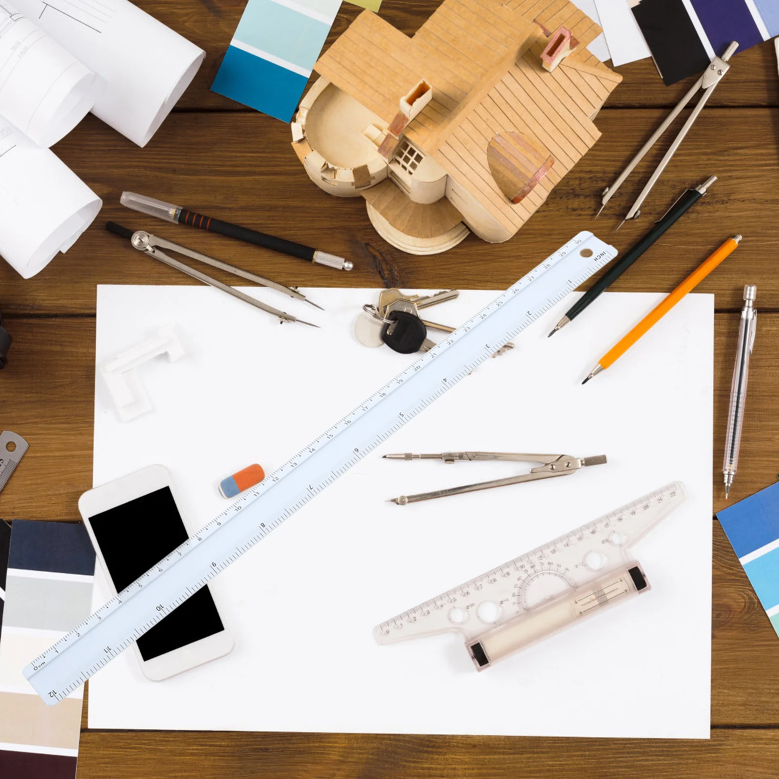 30 سنتيمتر سبائك الألومنيوم مسطرة مستقيمة أداة قياس معدنية قوية لصياغة الرسم مكتب المدرسة استخدام مقياس دقيق سم قدم #1