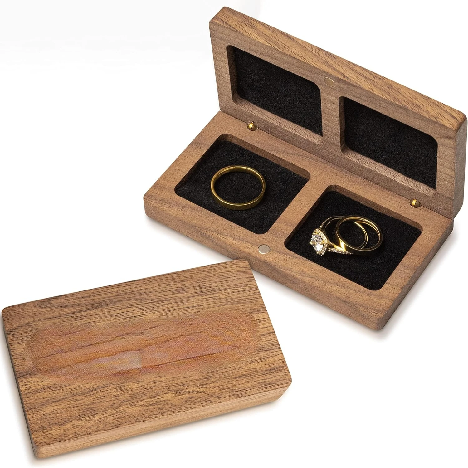 Small Rustic His and Hers Ring Box for Couple - Prazoli Wooden Ring Bearer Box Wedding Accessories, Double Ring Boxes for Two Ri