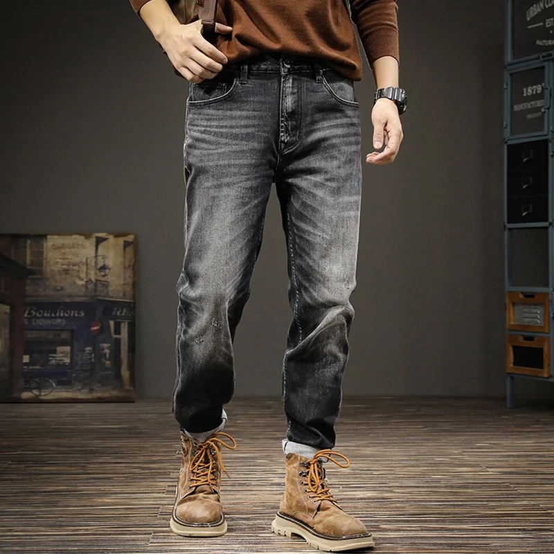 Streetwear Fashion Men Jeans Retro Black Gray Stretch Slim Fit Ripped Jeans Men High Quality Vintage Designer Denim Pants Hombre