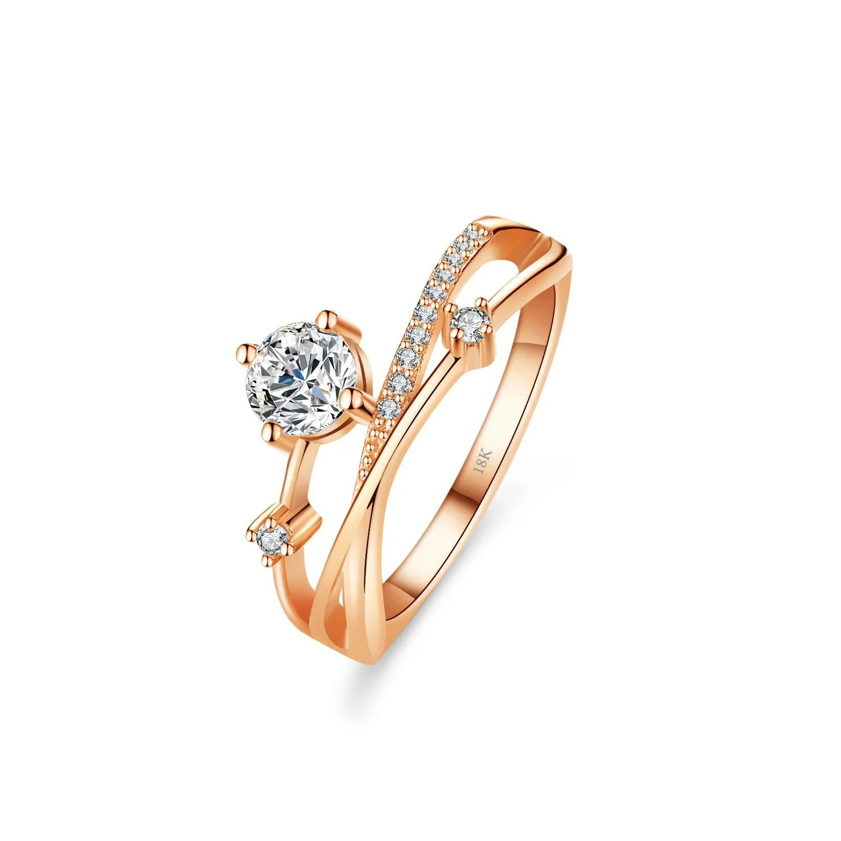 Lumira Four-Prong Moissanite 18K Rose Gold Ring for Women with Crossed Vine Design1 Carat Diamond Bridal Band Jewelry
