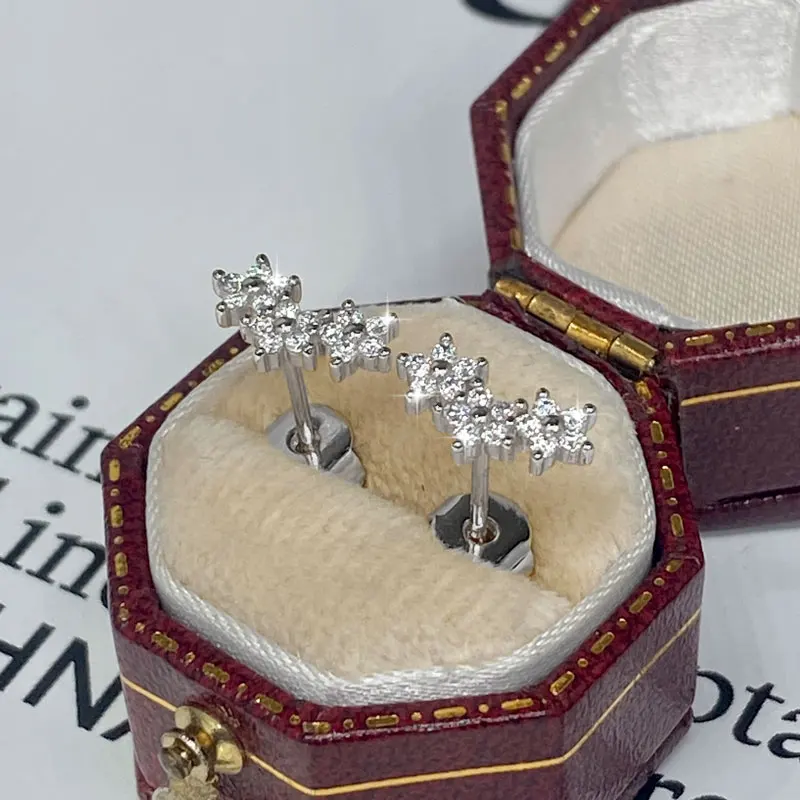 Lnngy Zertifizierte Moissanit-Ohrstecker Niedliche Blumen-Knorpel-Ohrringe für Frauen Exquisiter Fünfzackiger Stern Ohrschmuck Geschenk – Detail 16