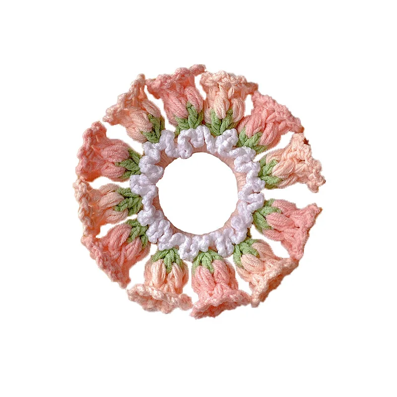 

LH Hand crocheted lily of the valley flower wool ring tie ponytail hair band ball head hair rope