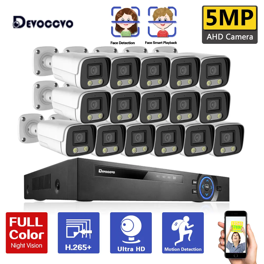 

5MP 16 Channel CCTV DVR Security Cameras System Kit 16ch Outdoor Color Night Vision AHD Camera Video Surveillance System Set 8ch