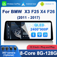 12.3 Inch Car Radio Head Unit Carplay Auto Multimedia Monitors For BMW X3 F25 X4 F26 2011-2017 Android 14 Car Accessories Navi
