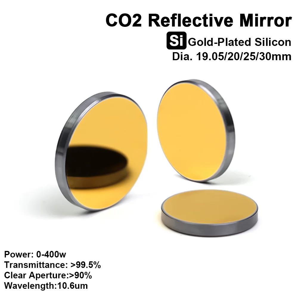 CO2 Laser Si Reflective Mirrors Dia19.05/20/25/30 10.6um 400W Mirrored Lenses Gold-Plated Silicon for Cutting Machine Engraver