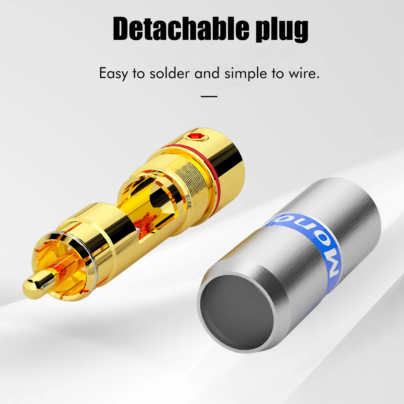 Monosaudio R206 24K Gold Plated Pure Copper Aluminum Alloy RCA Plug Connector Audio Connector Power Speaker Amplifier CD Player