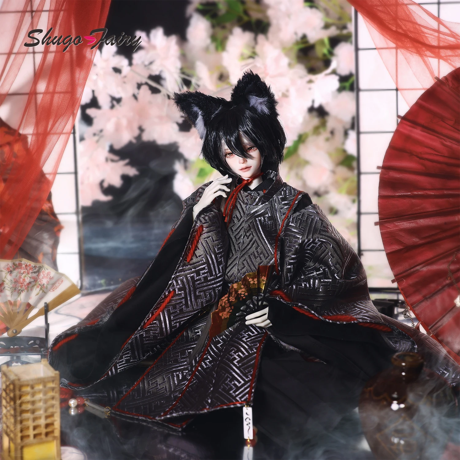 دمية Bjd 1/4 Aoki مجموعة كاملة من ضريح إيناري المجوف للرجال كيمونو ياباني نمط الحصاد رسول قناع المبارز Shugafairy