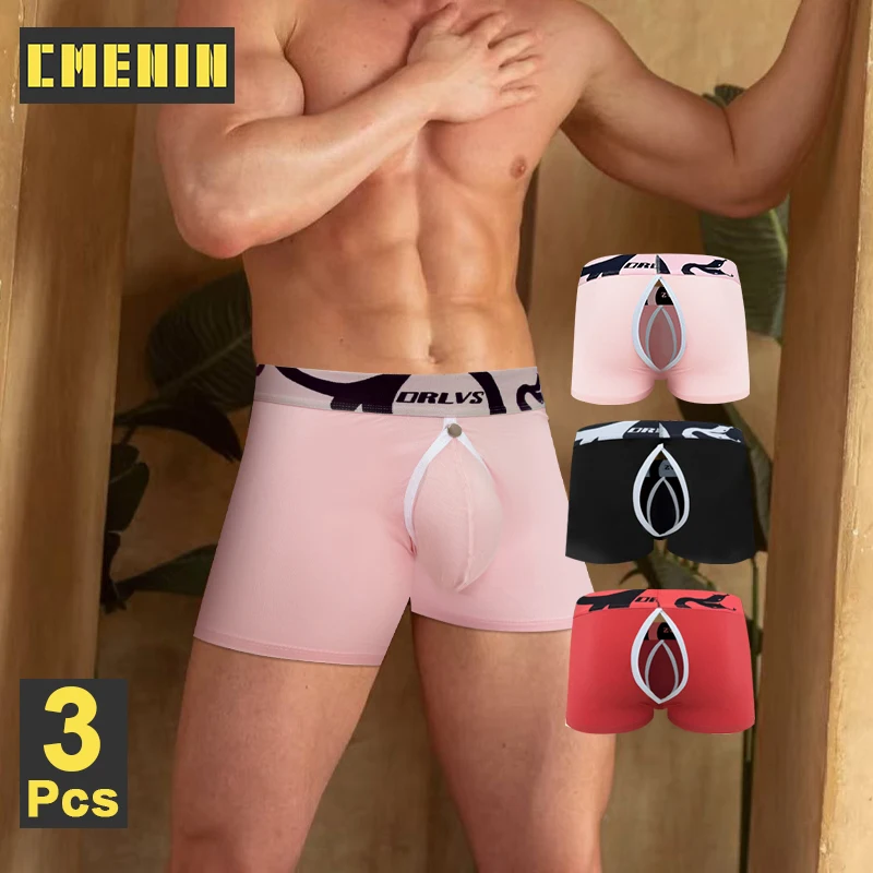 

3Pcs Men Breathable Modal Underwear Gay Detachable Pouch-strap Men's Boxers Briefs Sexy Hollow-out Man Underpants Bikini Panties